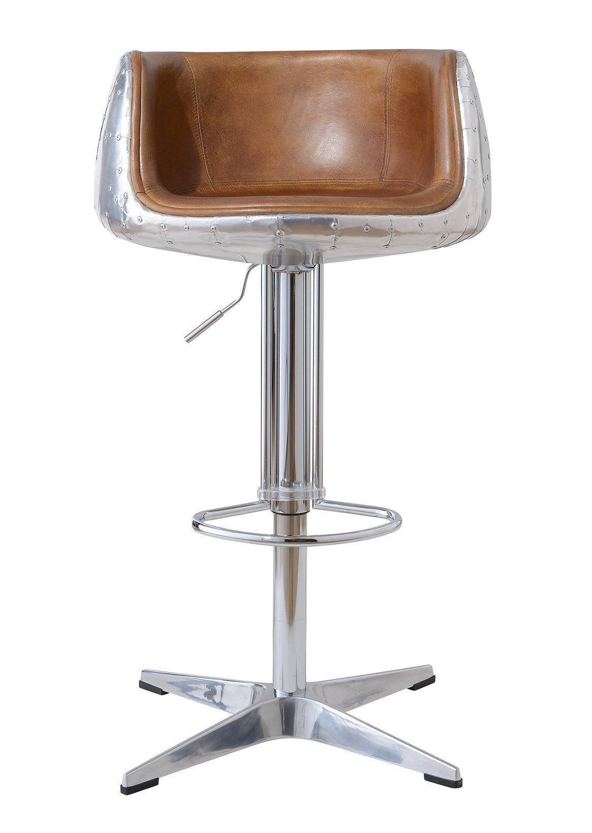 Aviator Adjustable Height Bar Stool - Light Brown Leather
