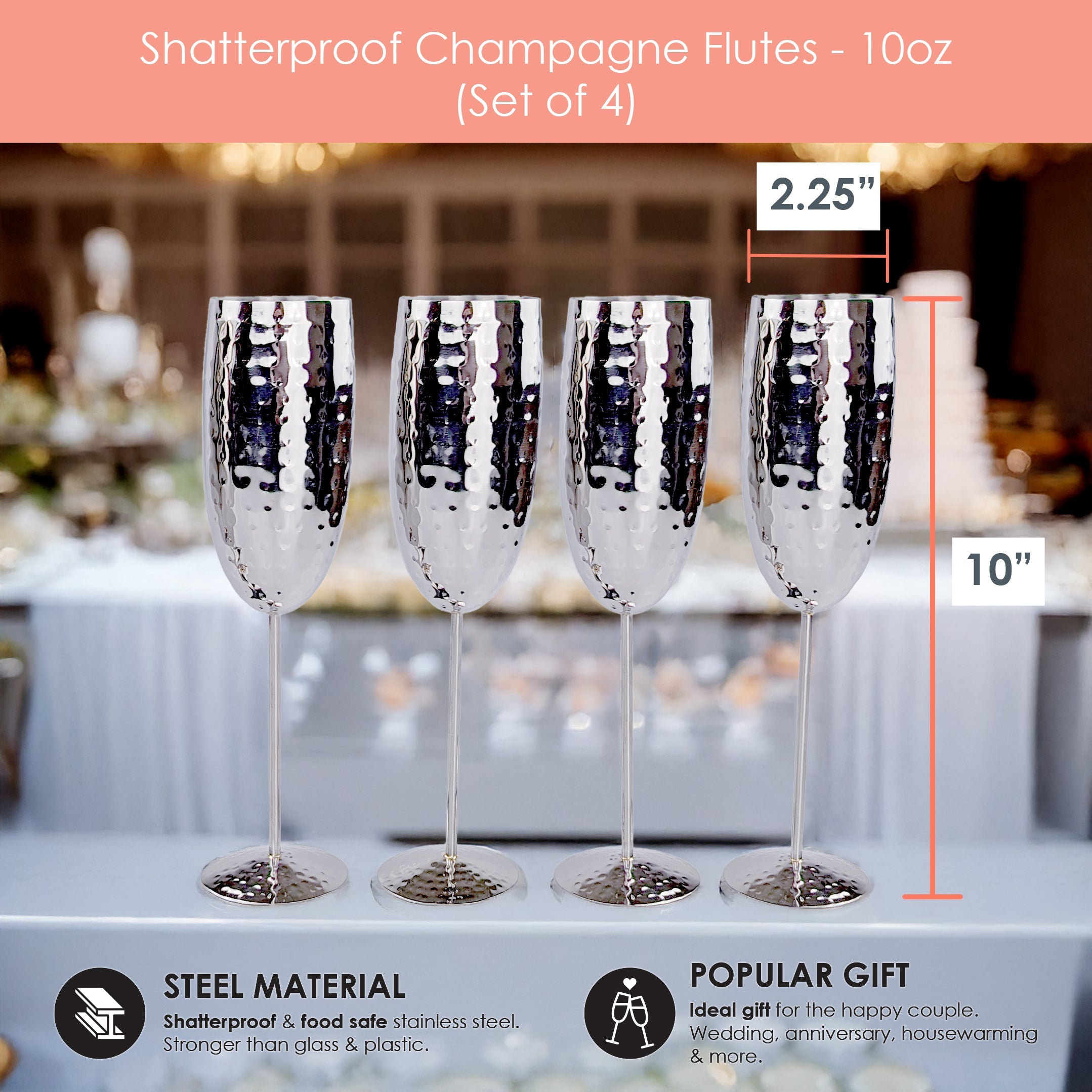 Cheers Champagne Ice Bucket Gift Set with 4 Stainless Steel Flutes – Insulated 3 Gallon Wine & Champagne Chiller | BREKX