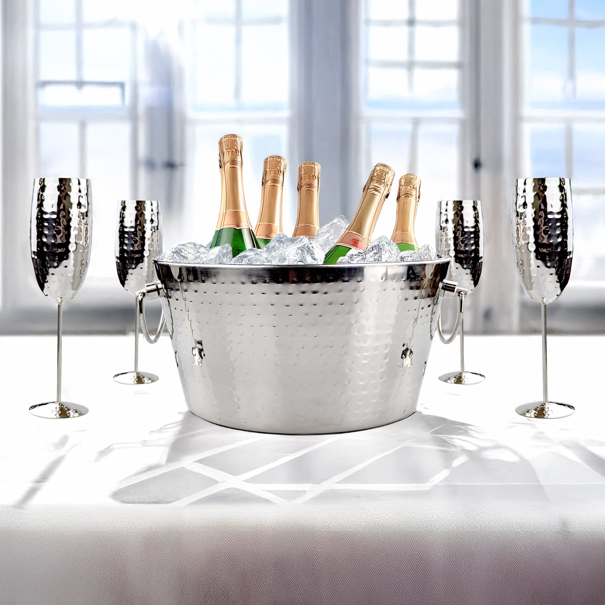 Cheers Champagne Ice Bucket Gift Set with 4 Stainless Steel Flutes – Insulated 3 Gallon Wine & Champagne Chiller | BREKX