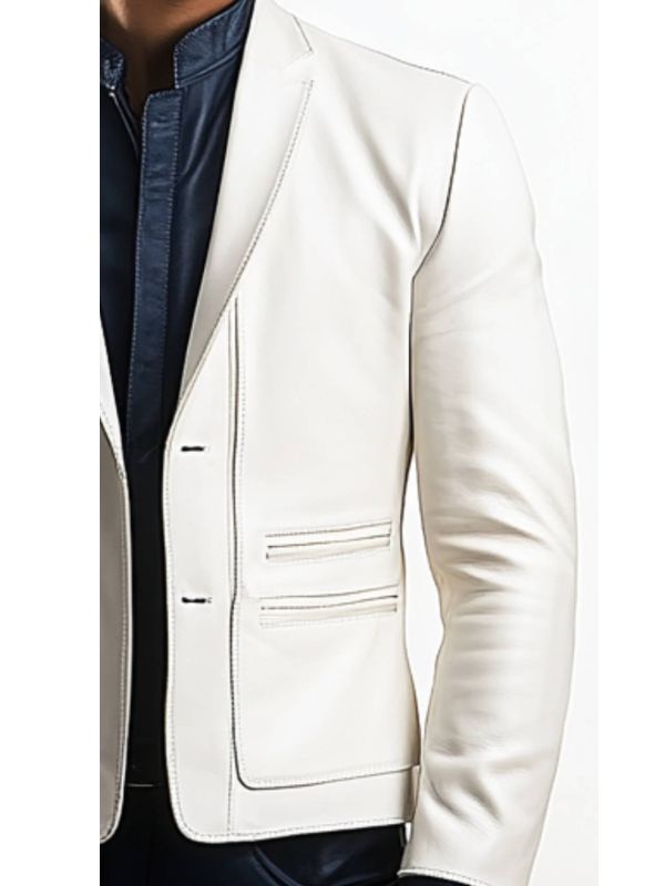 Caleb White Leather Blazer – Stylish Leather Blazer for Men