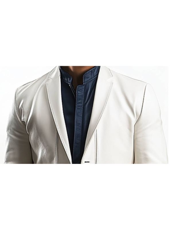 Caleb White Leather Blazer – Stylish Leather Blazer for Men