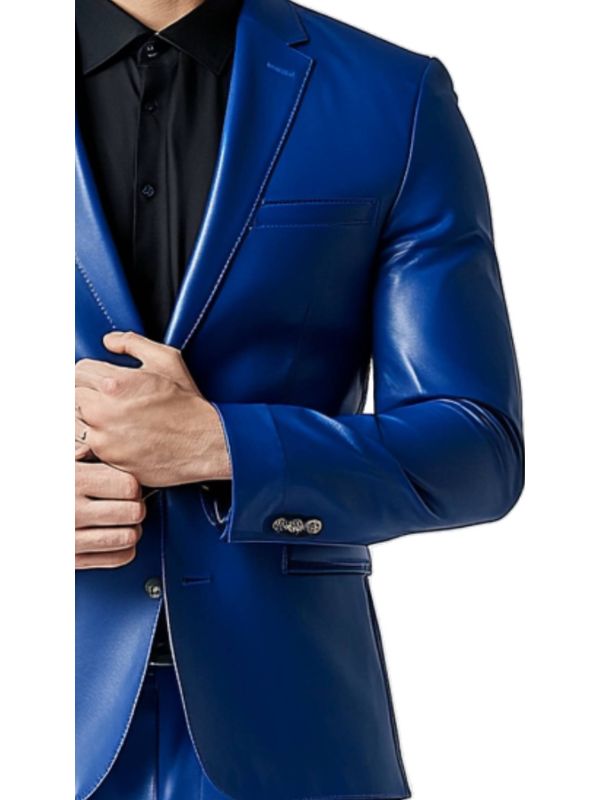 Charlie Blue Leather Blazer – Stylish Leather Blazer for Men