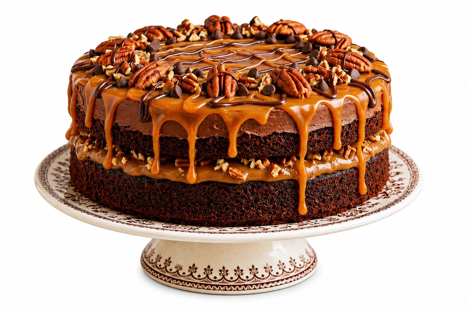 Andy Anand SUGAR-FREE TURTLE PECAN CAKE RICH CHOCOLATE, DECADENT CARAMEL & TOASTED PECANS, ZERO ADDED SUGAR, 2.8 LBS: Layers of moist dark chocolate cake, buttery caramel filling, and premium roasted pecans.
