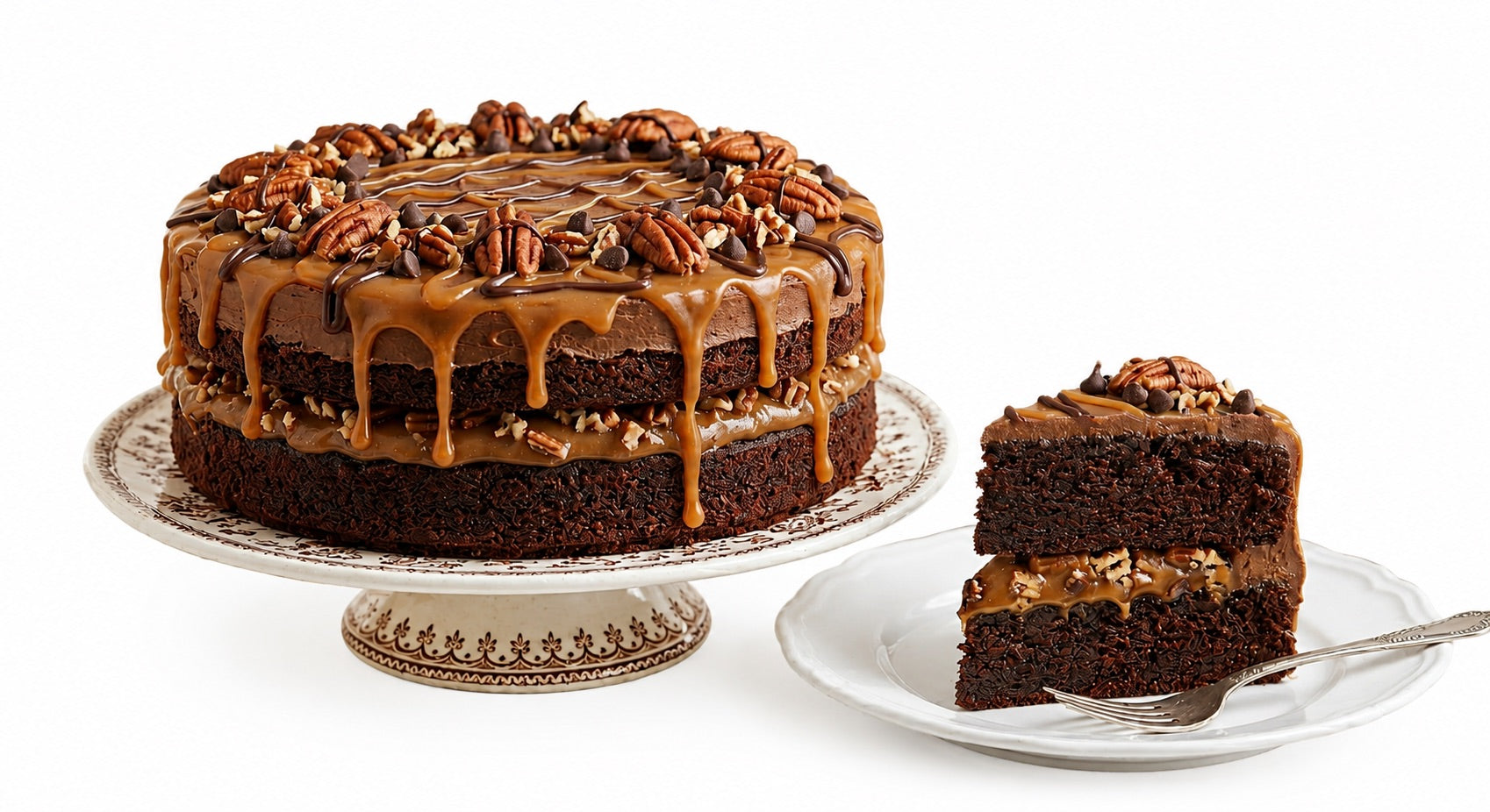 Andy Anand SUGAR-FREE TURTLE PECAN CAKE RICH CHOCOLATE, DECADENT CARAMEL & TOASTED PECANS, ZERO ADDED SUGAR, 2.8 LBS: Layers of moist dark chocolate cake, buttery caramel filling, and premium roasted pecans.