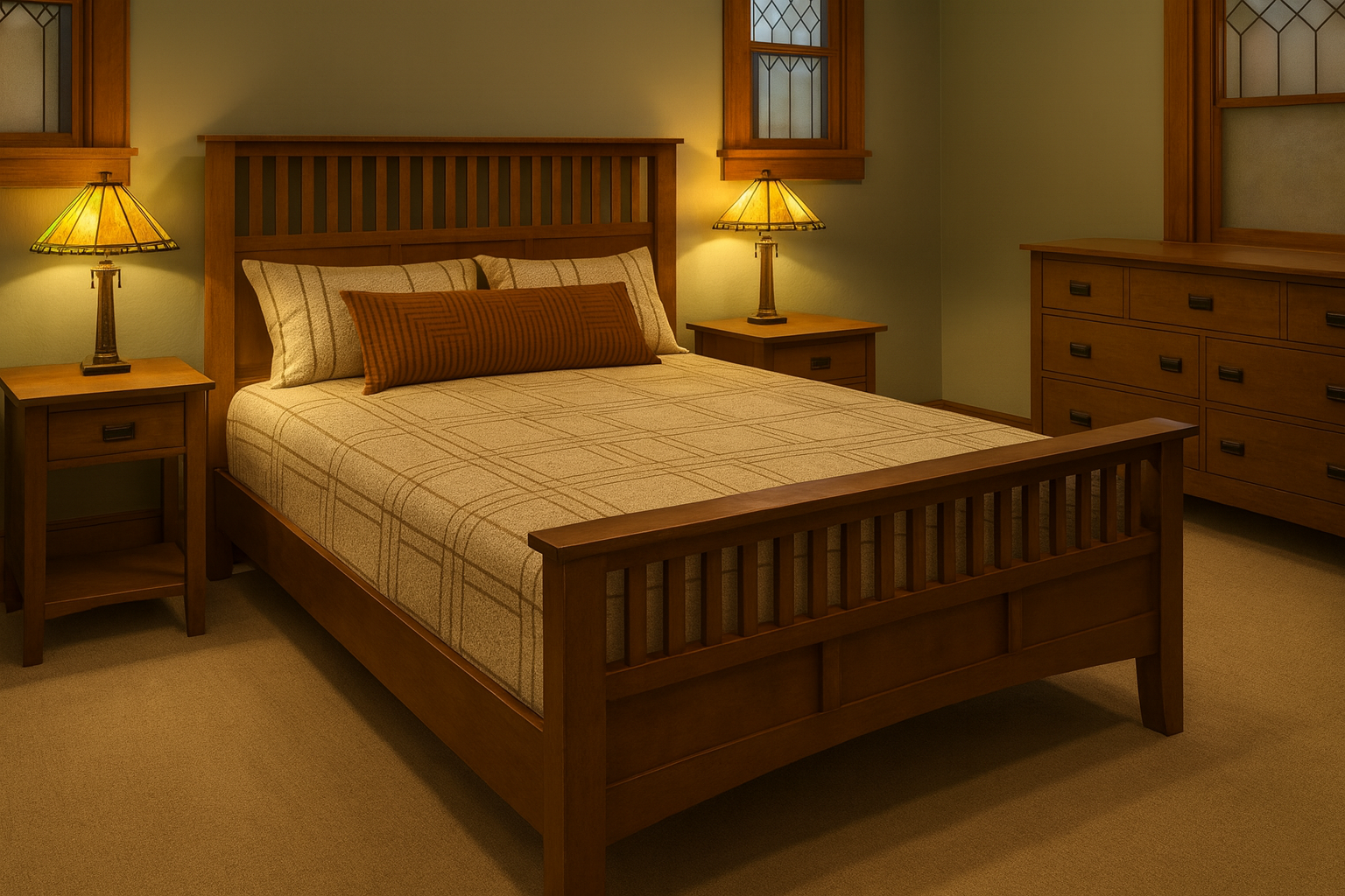 Mission Style Quarter Sawn Oak Bed with Slats - Michael's Cherry
