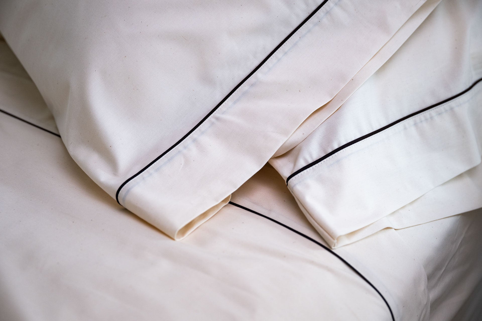 Cotton Percale Bed Sheet Set with Classic Piping Design
