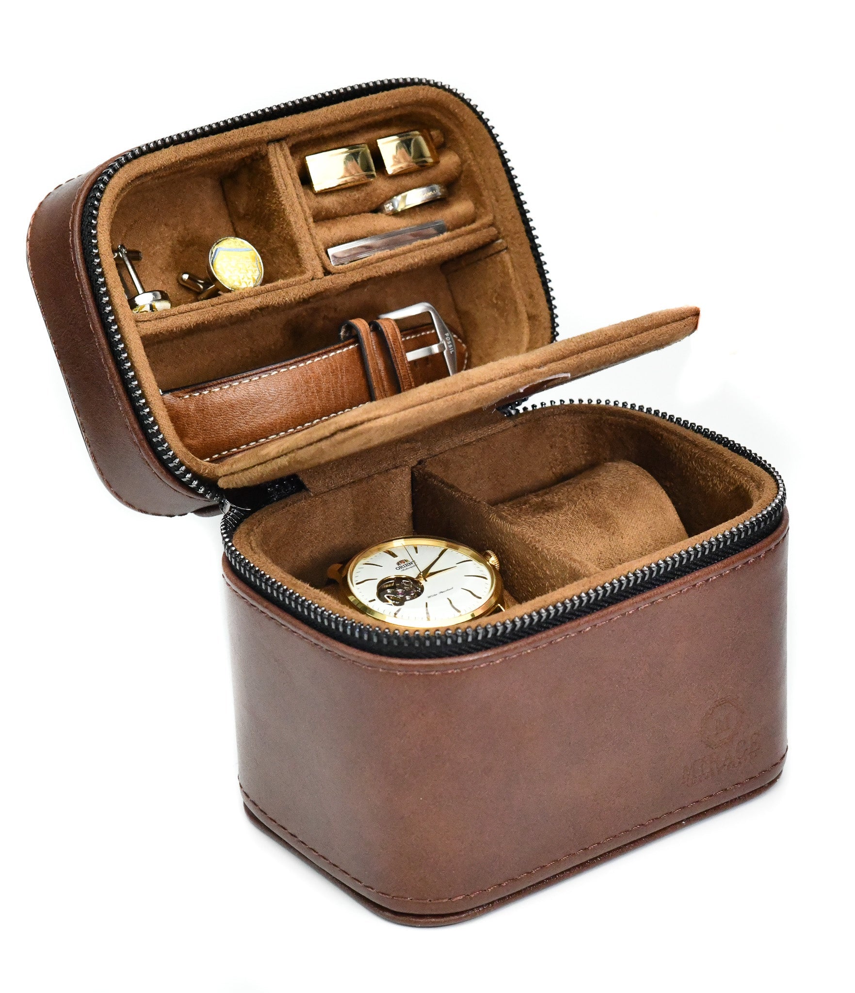 Watch and Jewelry Travel Case - Coffee Brown Leather