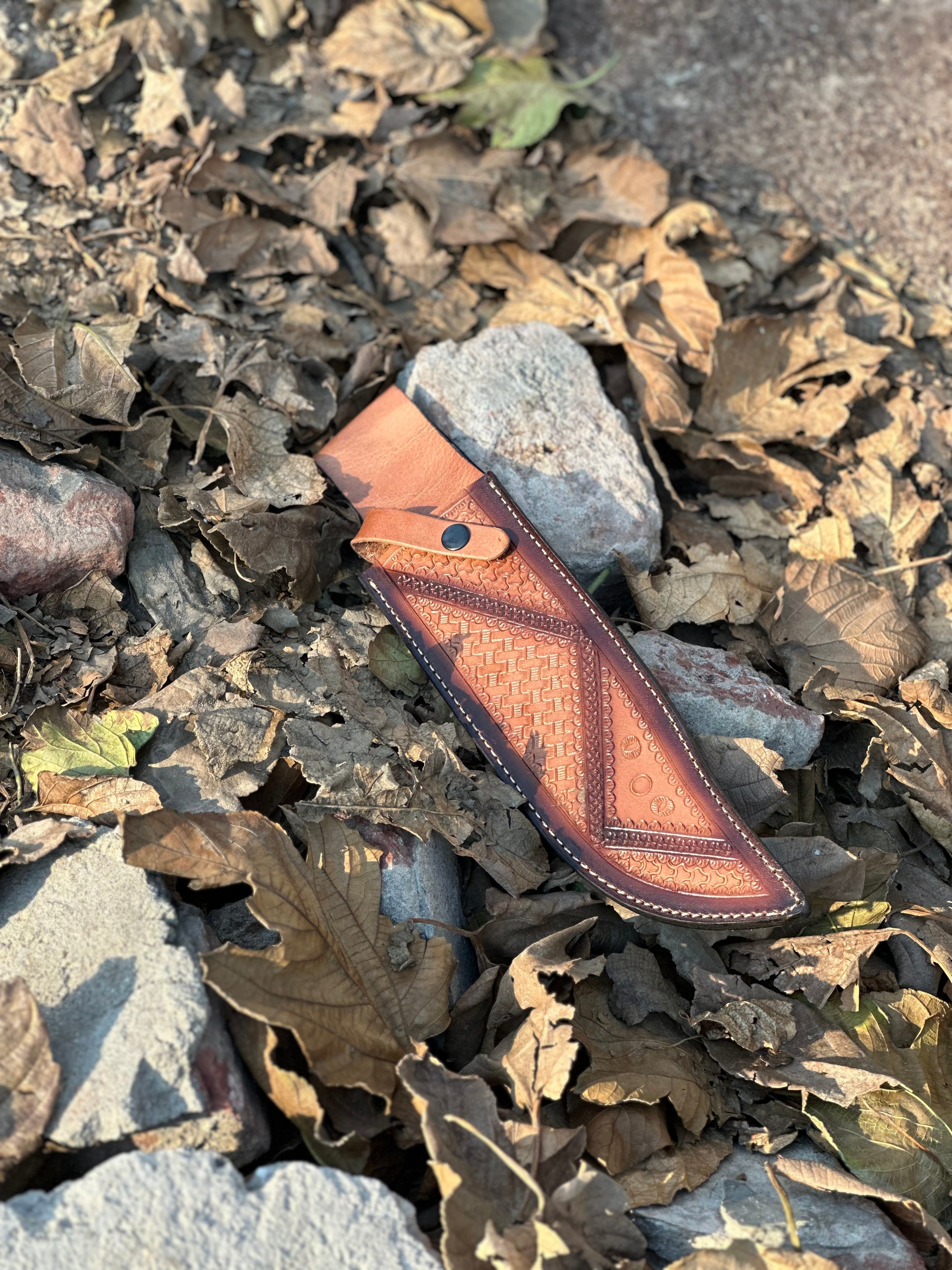 Handmade J2 Steel Bowie Crocodile Dundee Knife with Brass Guard, Leather & Buffalo Horn Handle – 16" | Includes Leather Sheath