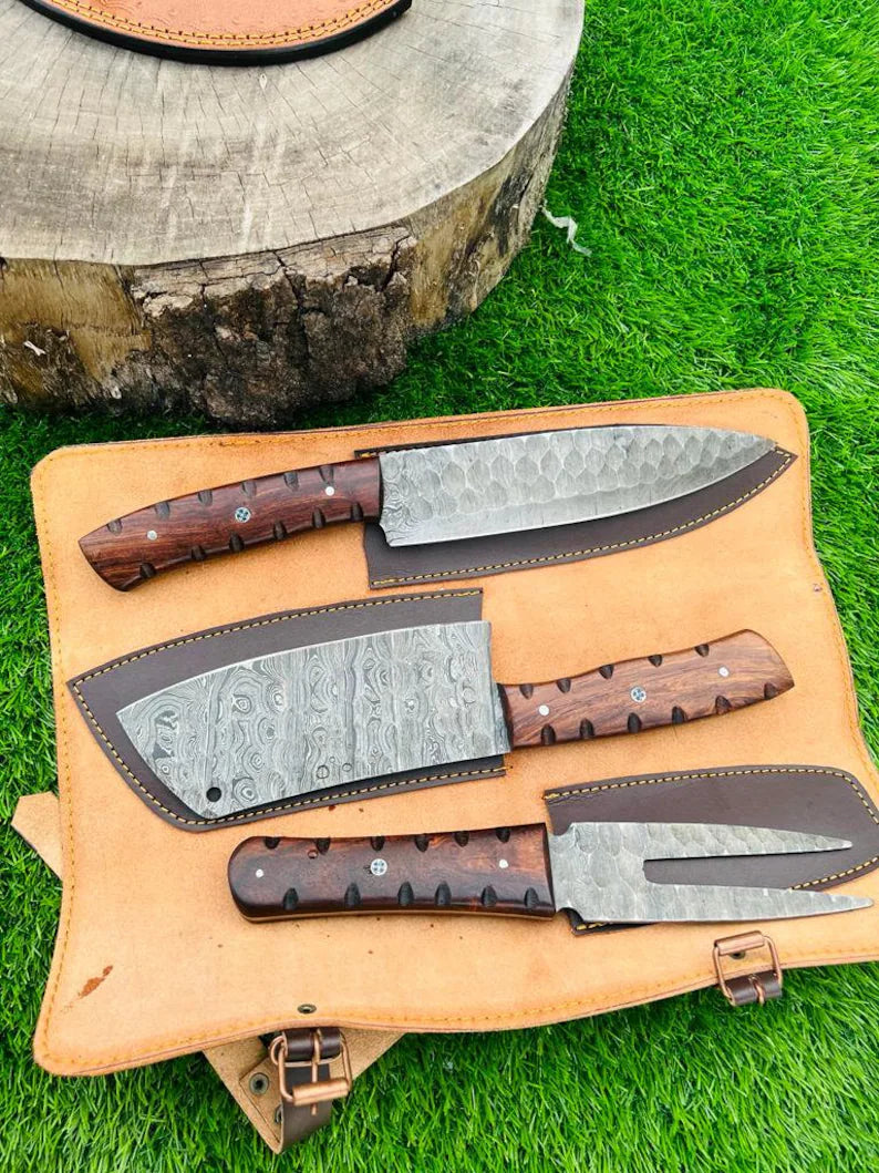 Custom Damascus Steel Knife Sets - Hand Forged Blades & Pakkawood Handles