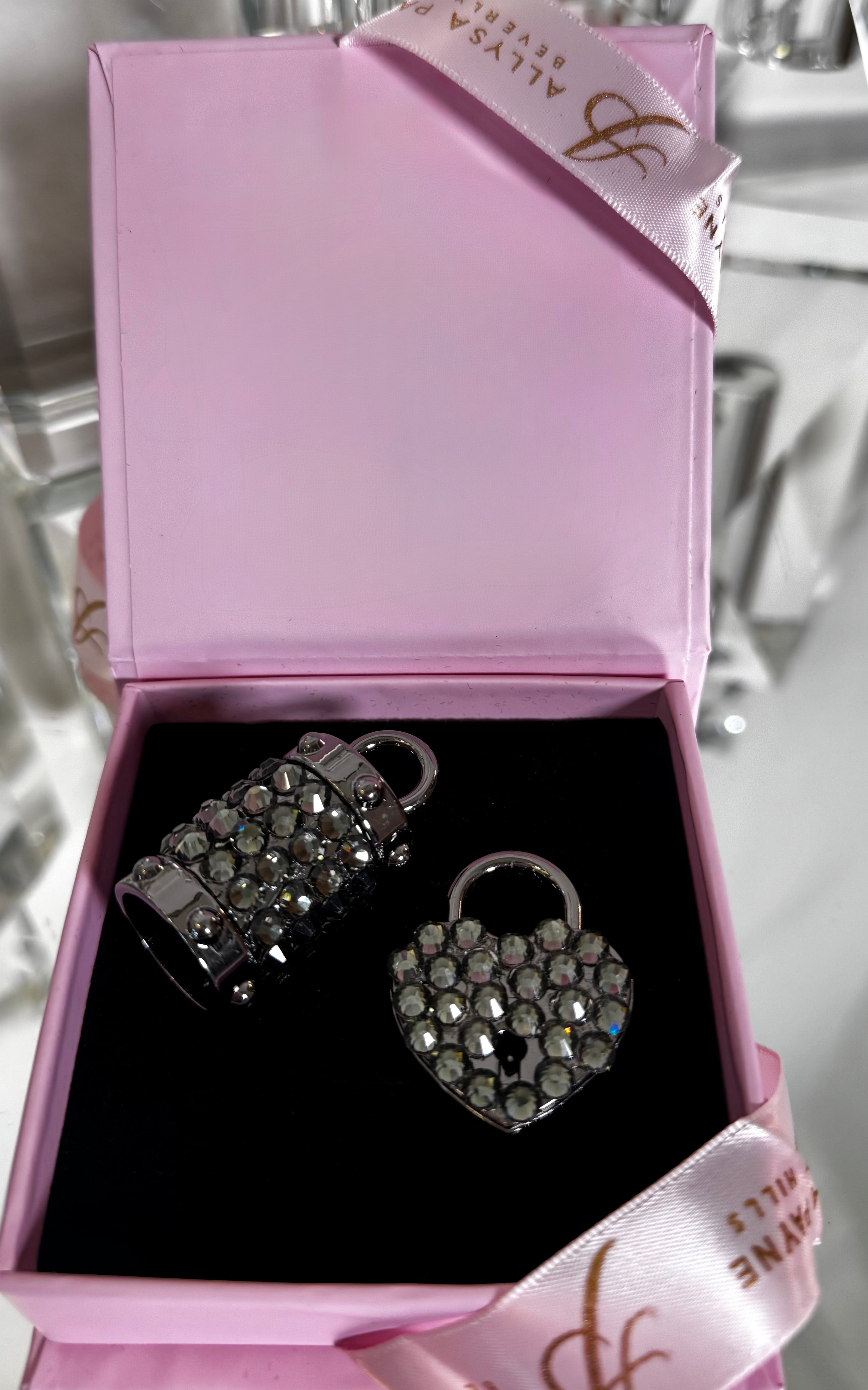 Gun Metal Swarovski Crystal Love Charm Set by Allysa Payne Beverly Hills