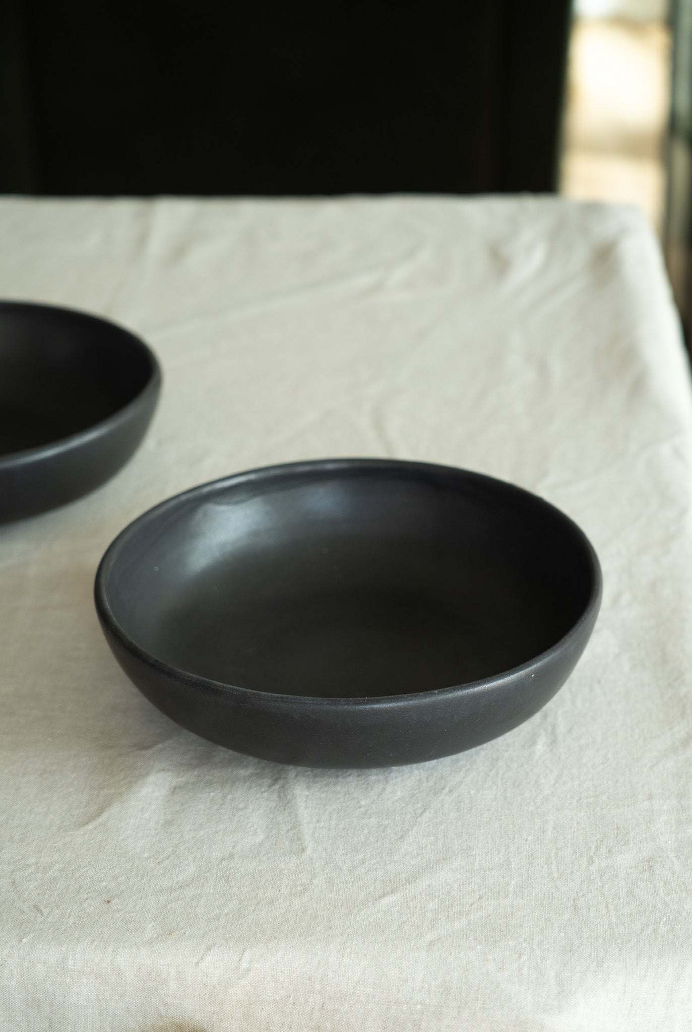 Black Matte Stoneware Pasta Bowl