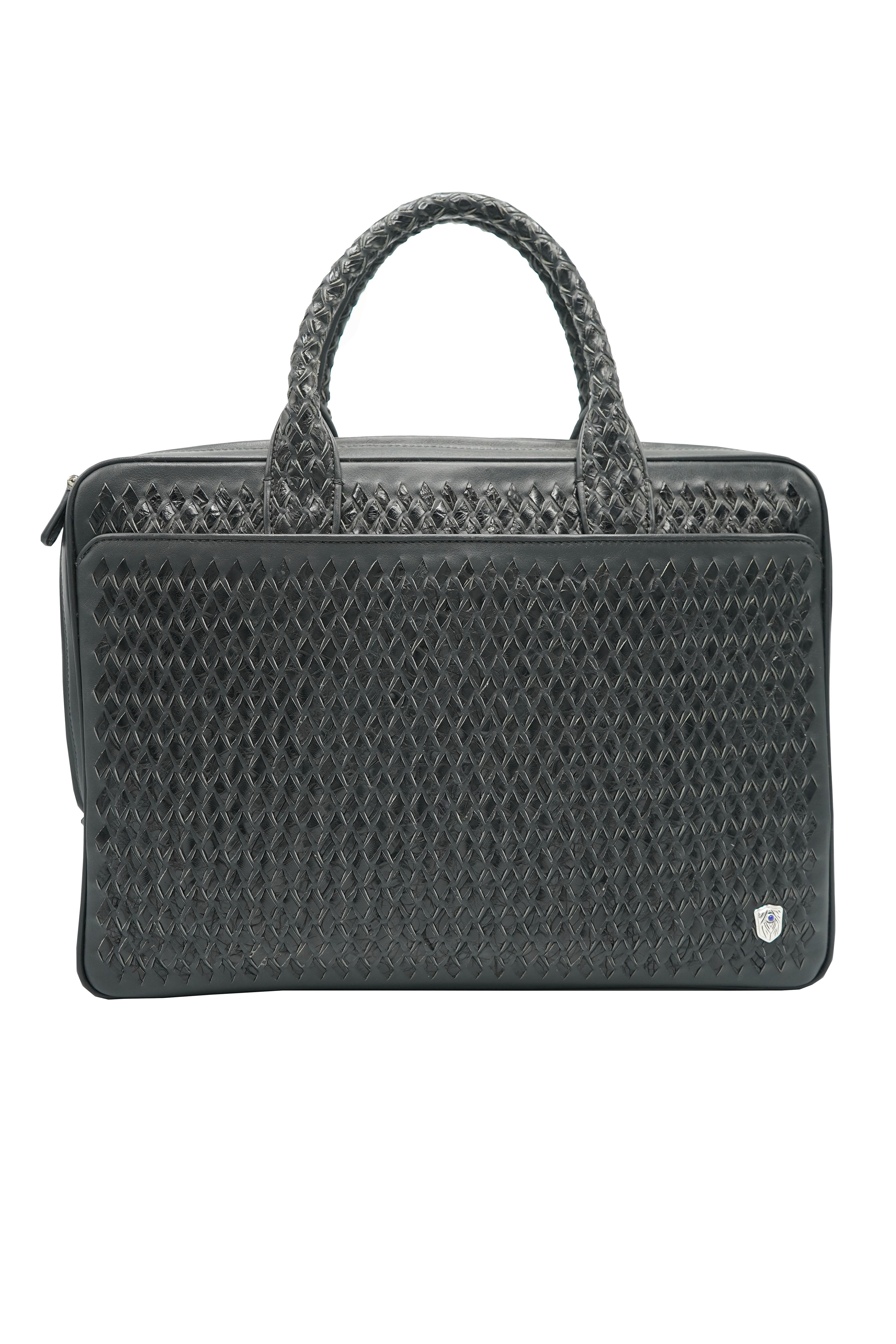 Tardini Woven Full-Grain Calfskin-Alligator Leather Briefcase Bag