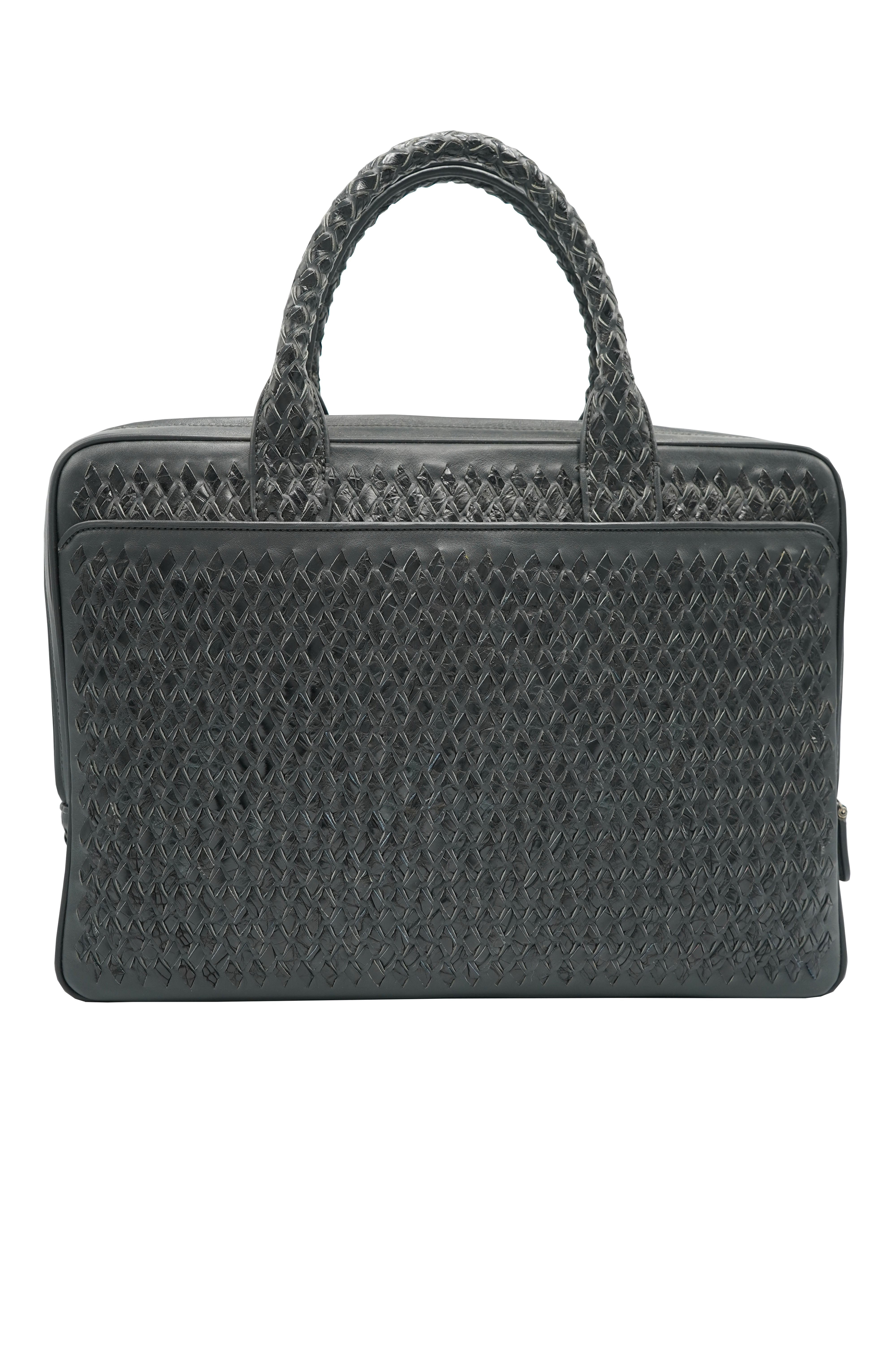 Tardini Woven Full-Grain Calfskin-Alligator Leather Briefcase Bag