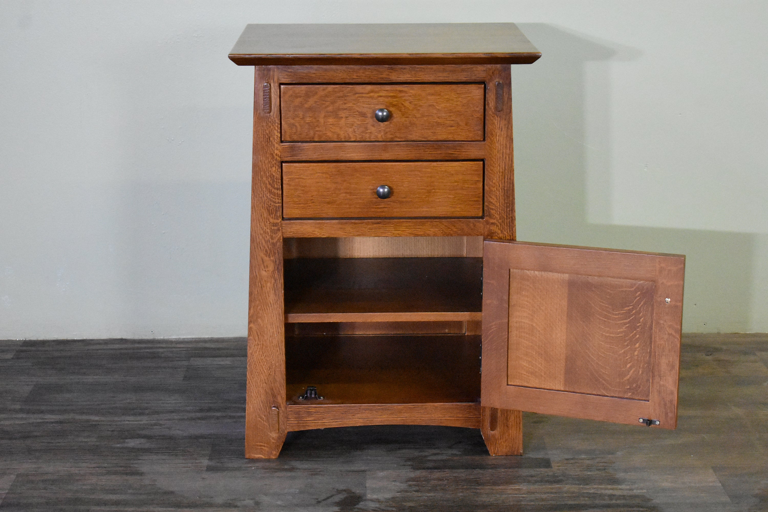 Mission Style Tapered Leg 2 Drawer Nightstand