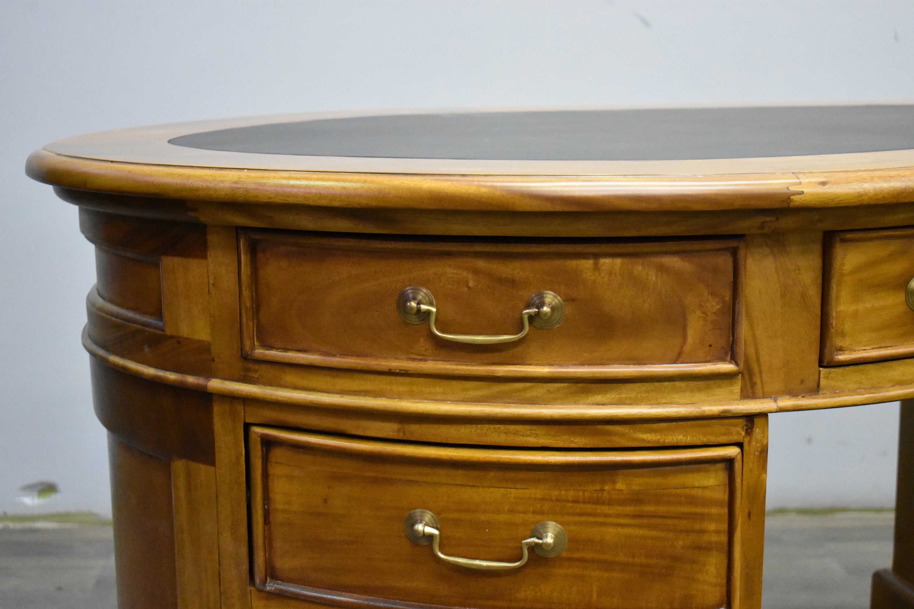 Legacy Mahogany Wood Leather Top Kidney Desk - Light Brown Walnut