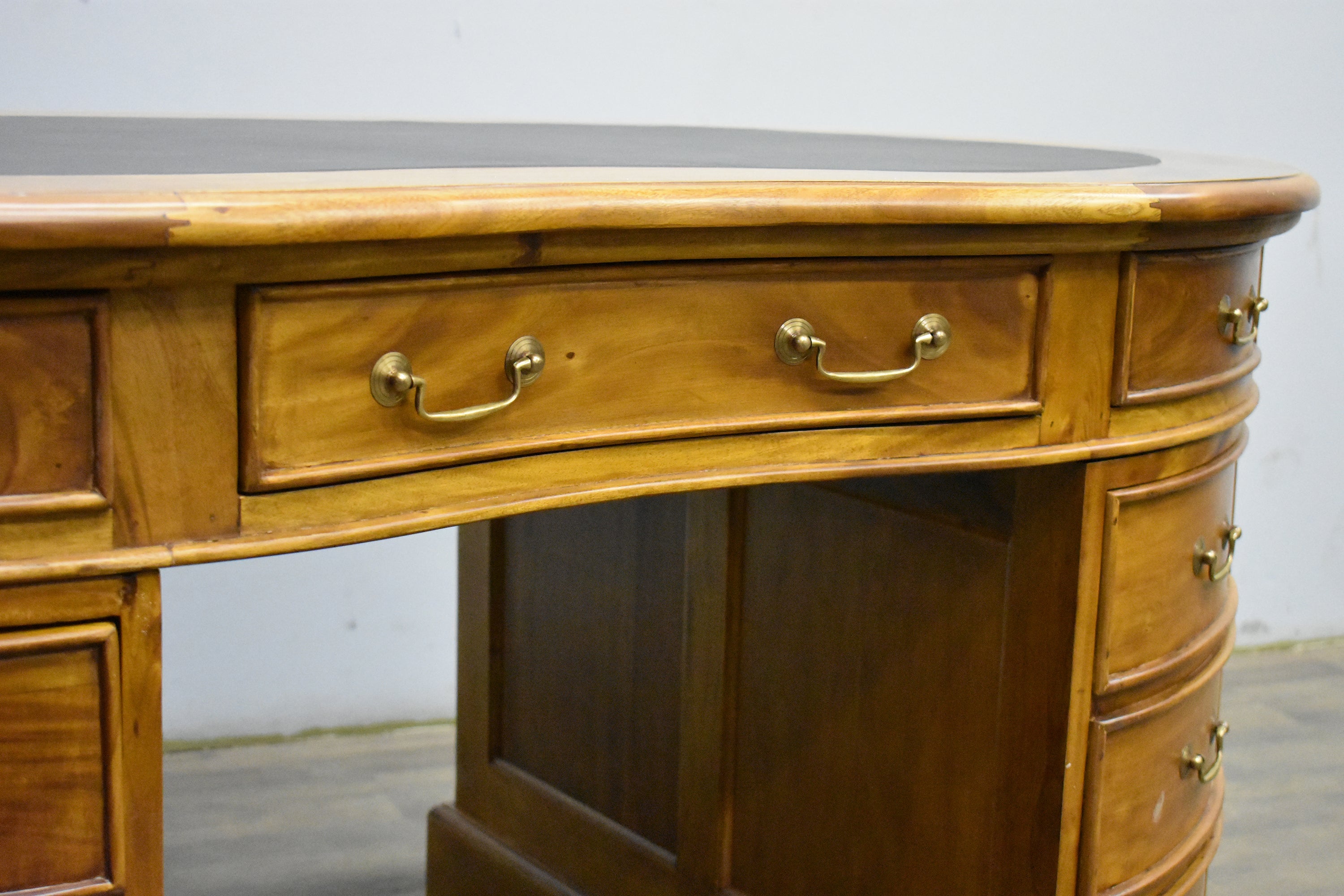 Legacy Mahogany Wood Leather Top Kidney Desk - Light Brown Walnut