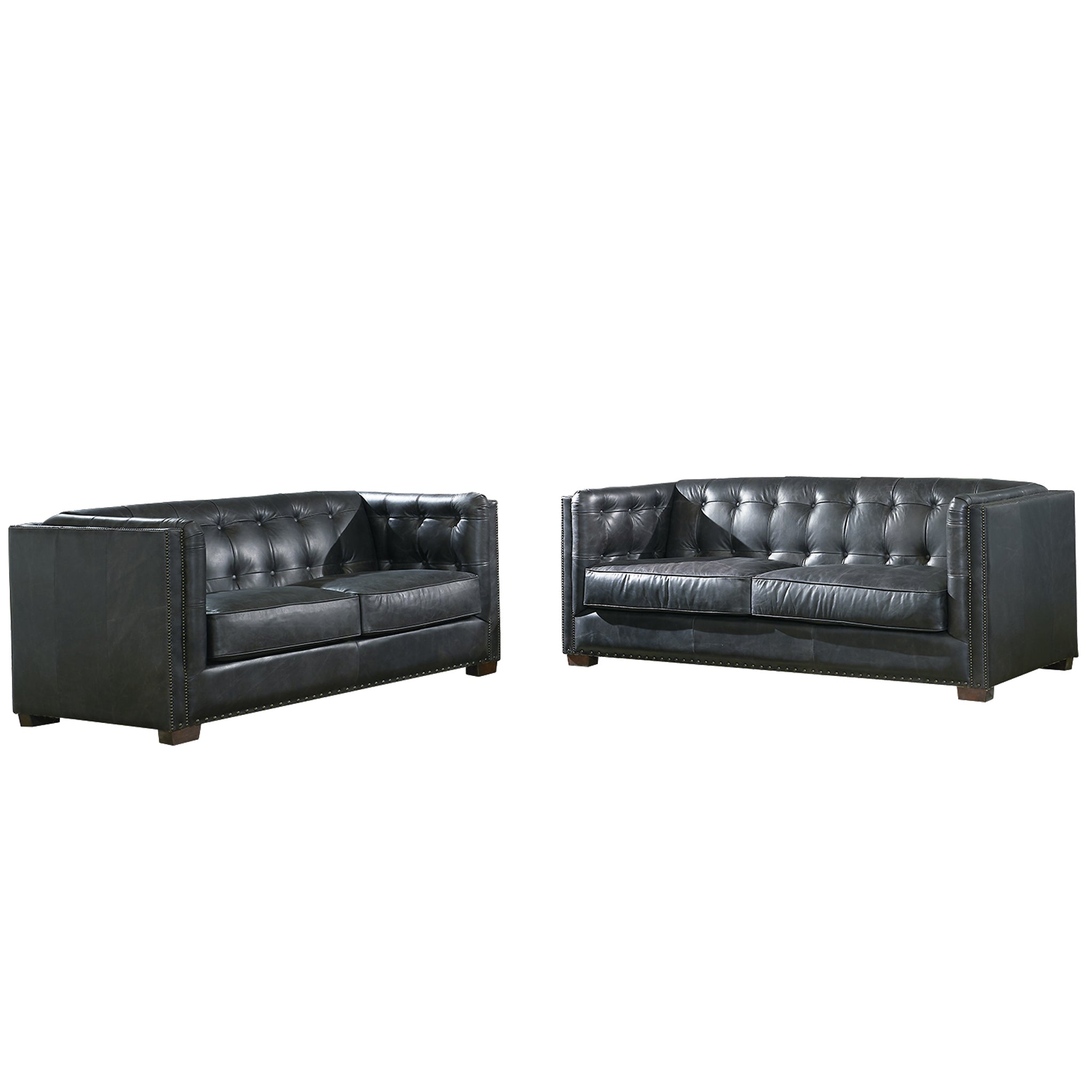 Tuxedo Leather Love Seat - Slate