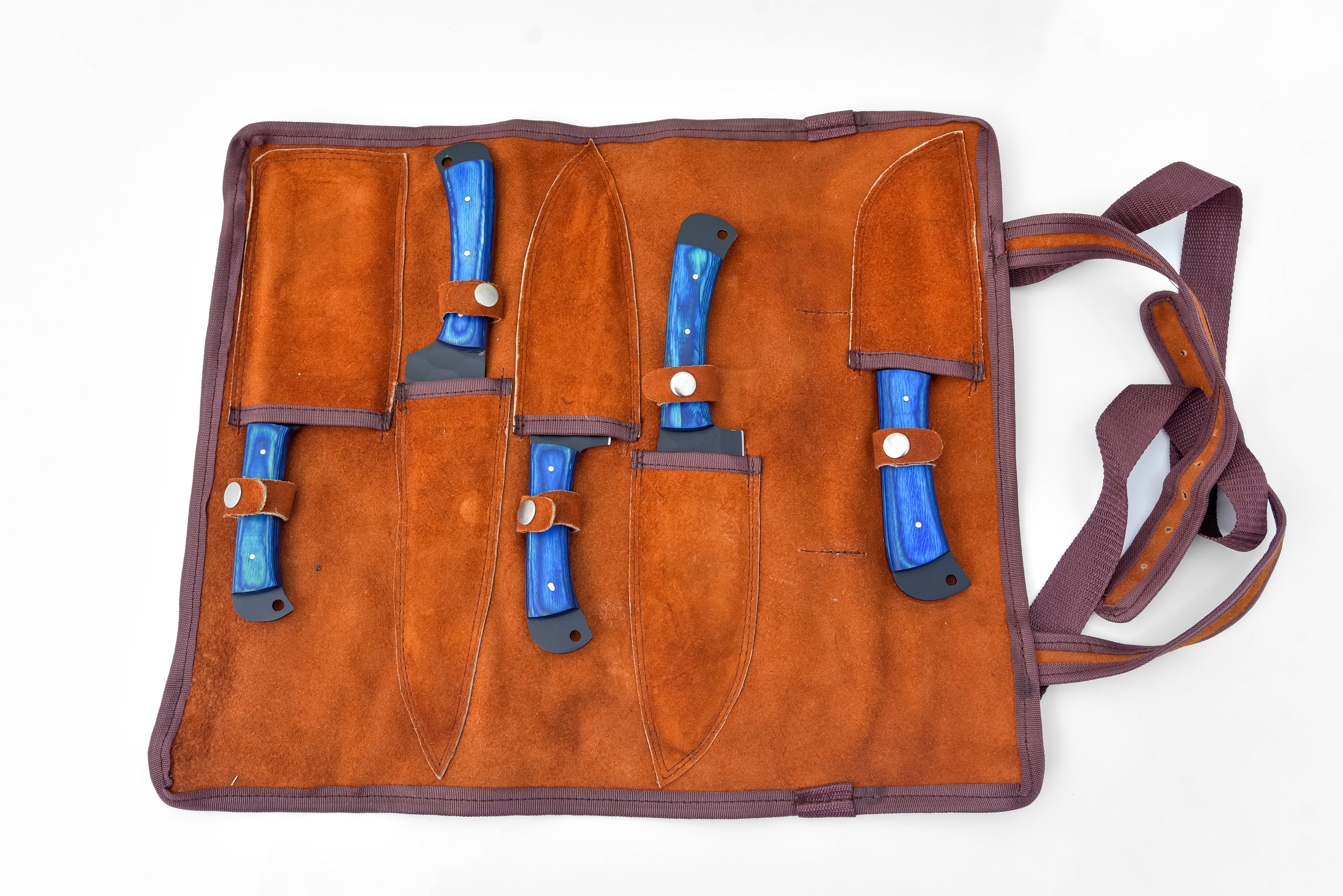 5-Piece Knife Set / With Leather carry Bag Blue (Cheff Set Carbon 02)