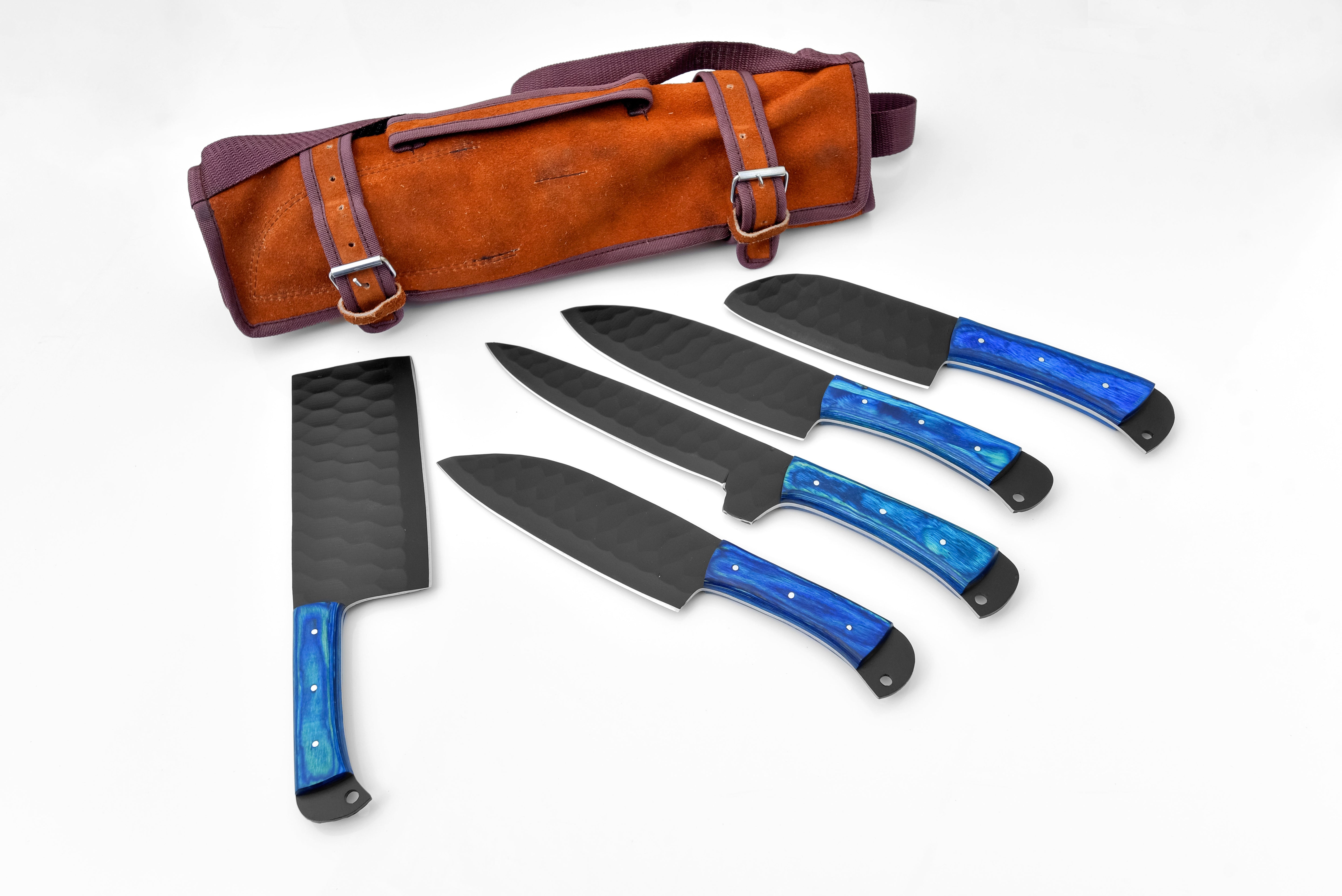 5-Piece Knife Set / With Leather carry Bag Blue (Cheff Set Carbon 02)