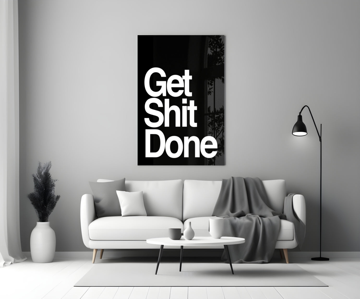 Get Shit Done Bold Black Glass Wall Art