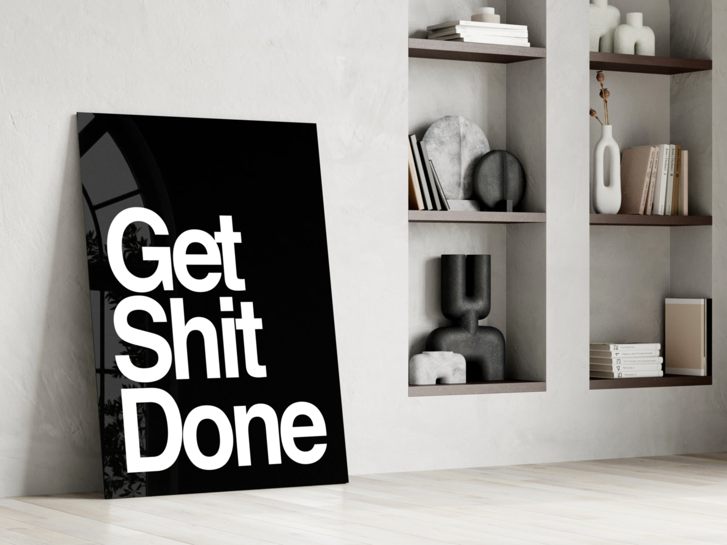 Get Shit Done Bold Black Glass Wall Art