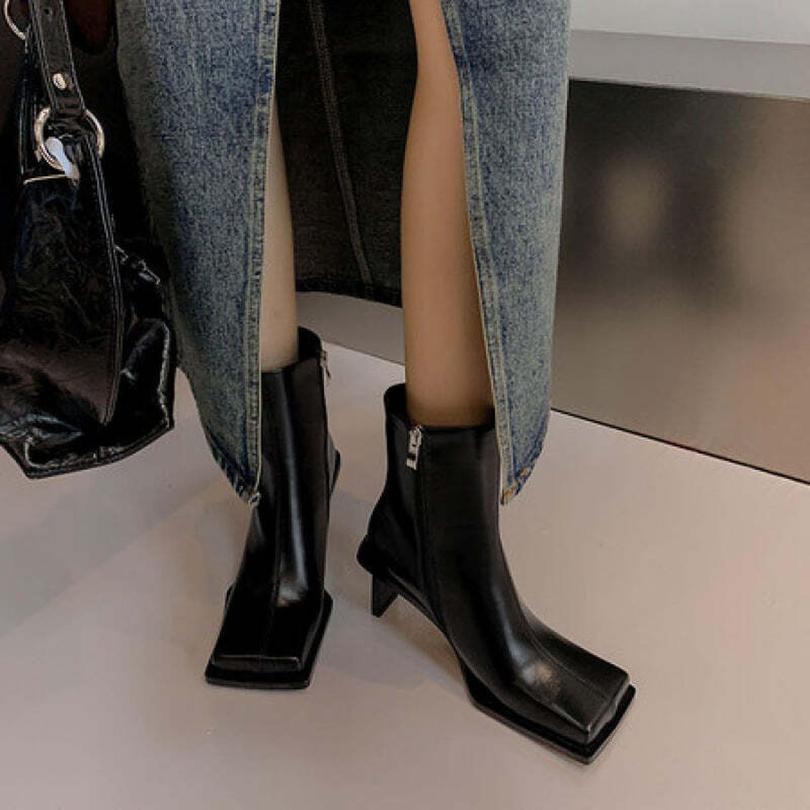 New Brand Genuine Cow Leather High Heels Square Toe Black Beige Dress Party Office Lady Autumn WInter Ankle Boots