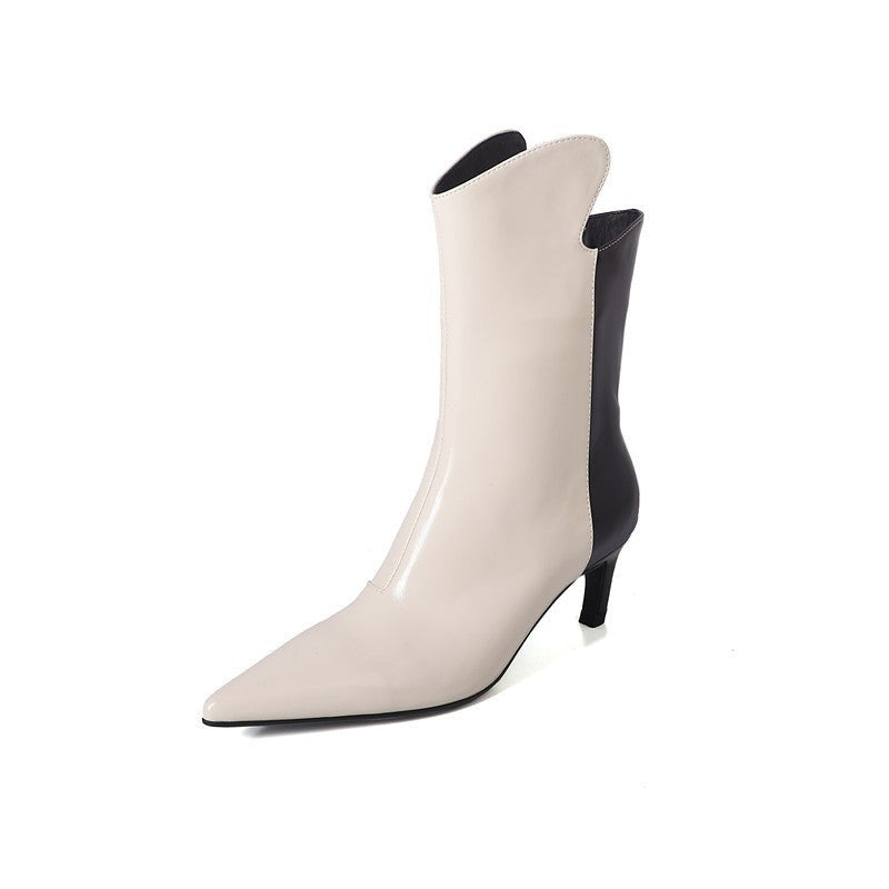 Fashion Design Women Short Boots Thin Heels Genuine Leather Mixed Colors Office Lady Party Shoes Woman Autumn Winter New