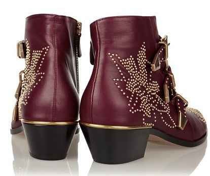 Studded Snake Skin Ankle Boots For Woman Buckle Strap Genuine Leather Chunky Heel Martin Boots Women Luxury