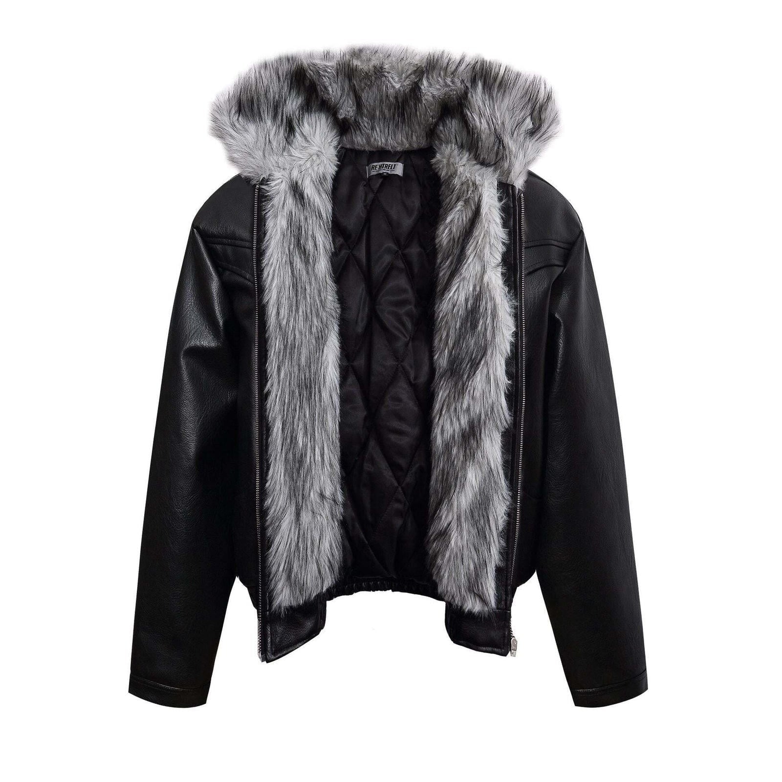 Fur-lined down jacket with flight jacket style