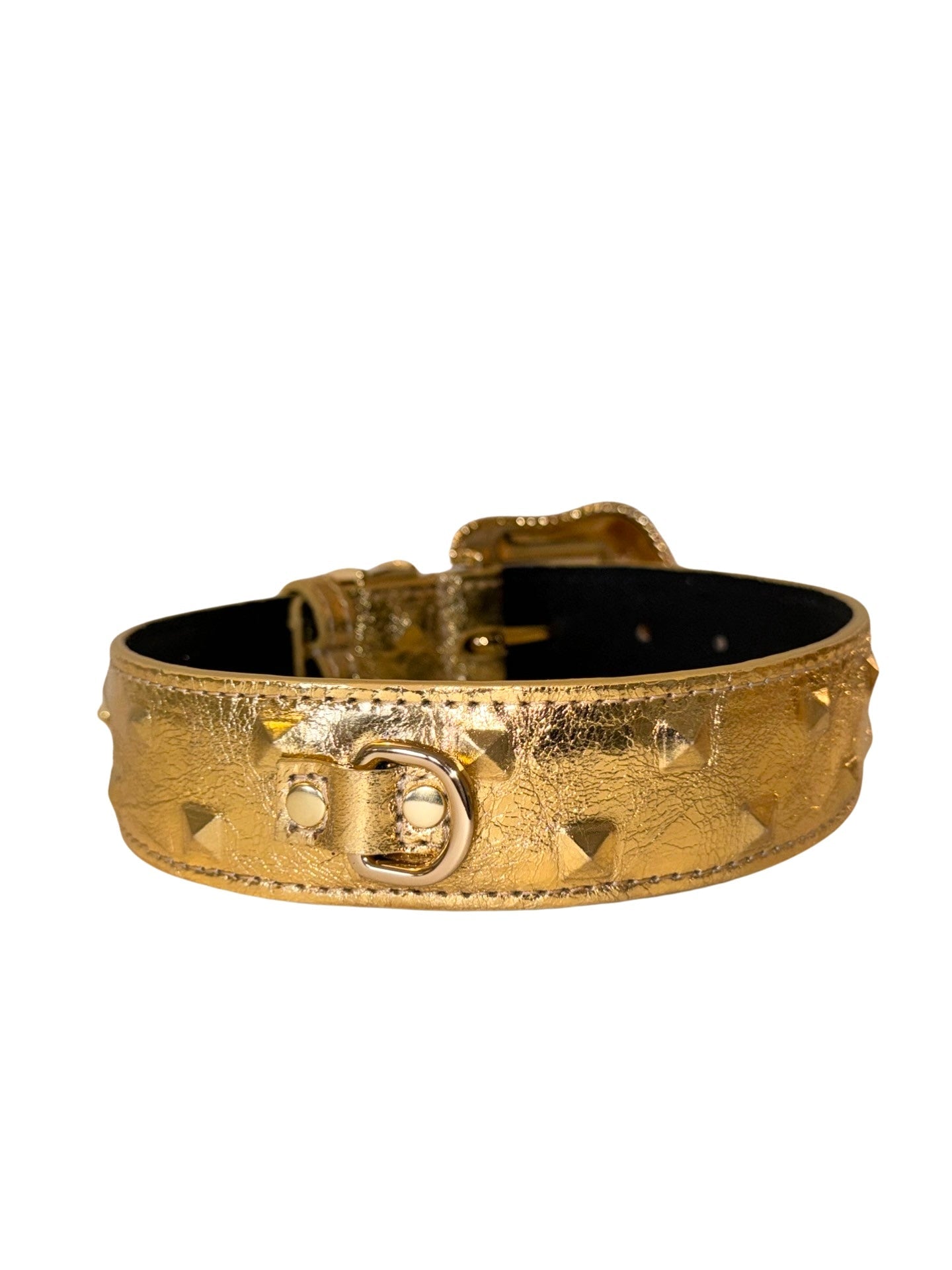 Glam Gold Embossed Studded Italian Leather With Our Custom Swarovski Crystal Buckle
