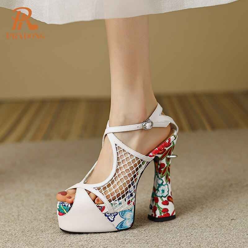 Women's Shoes New Sexy Genuine Leather High Heels Platform Shoes Peep Toe Black White Dress Party Wedding Lady Shoes Pumps 34-39