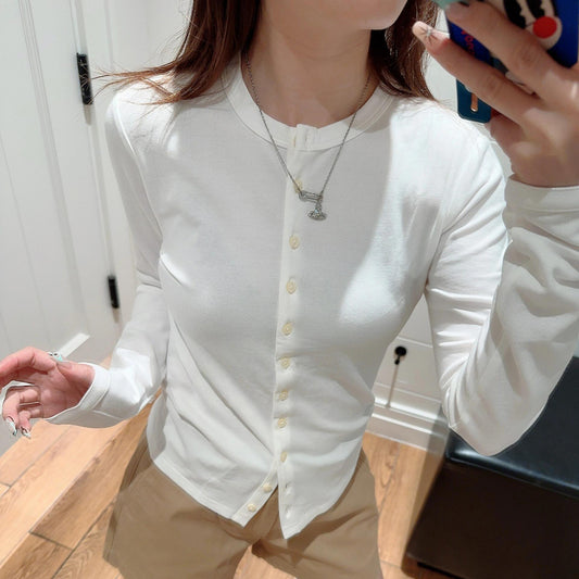 Ralph Slim Fit Crew Neck Single Breasted Long Sleeve Knit Cardigan Cotton Pique Stretch Fabric