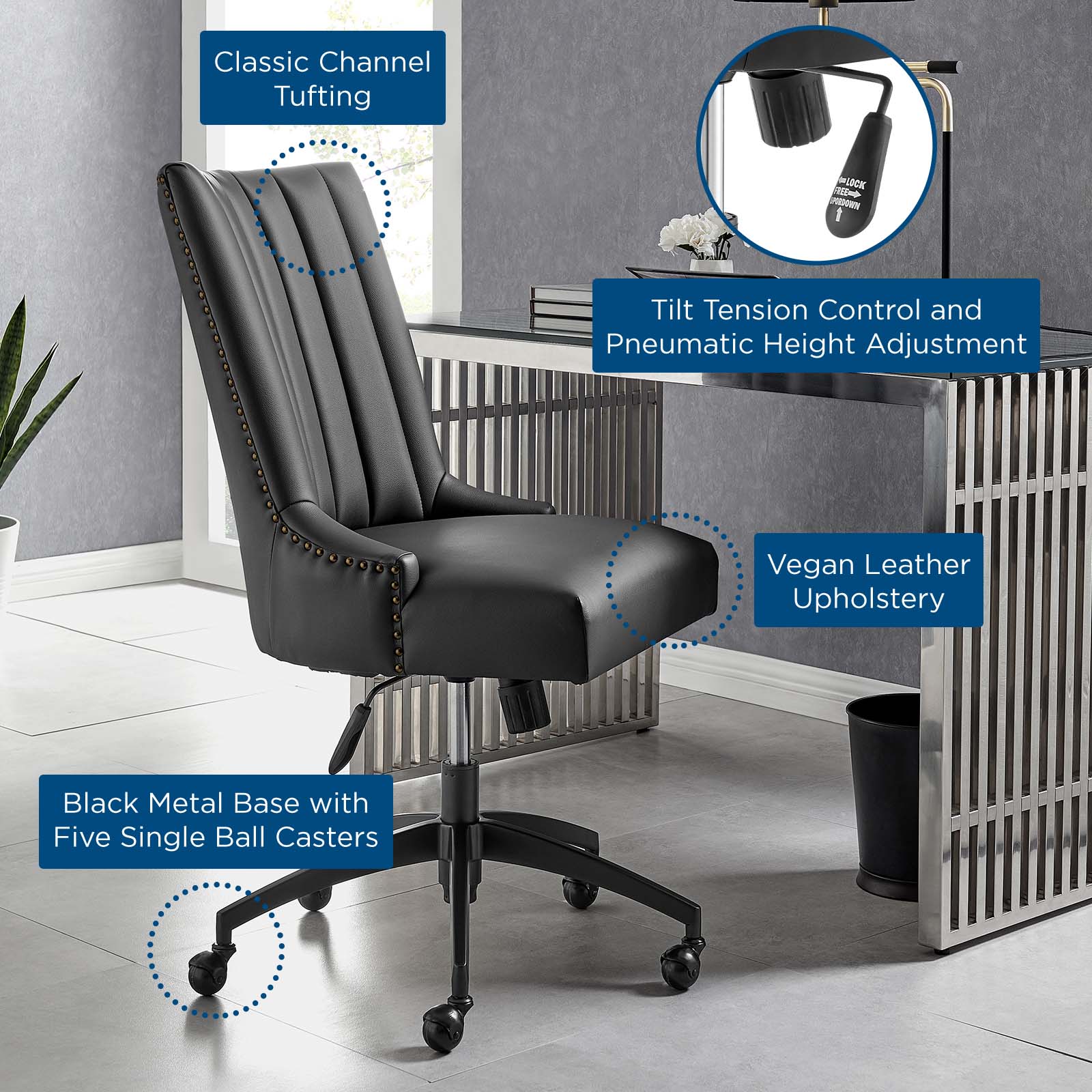 Empower Channel Tufted Vegan Leather Office Chair by Modway