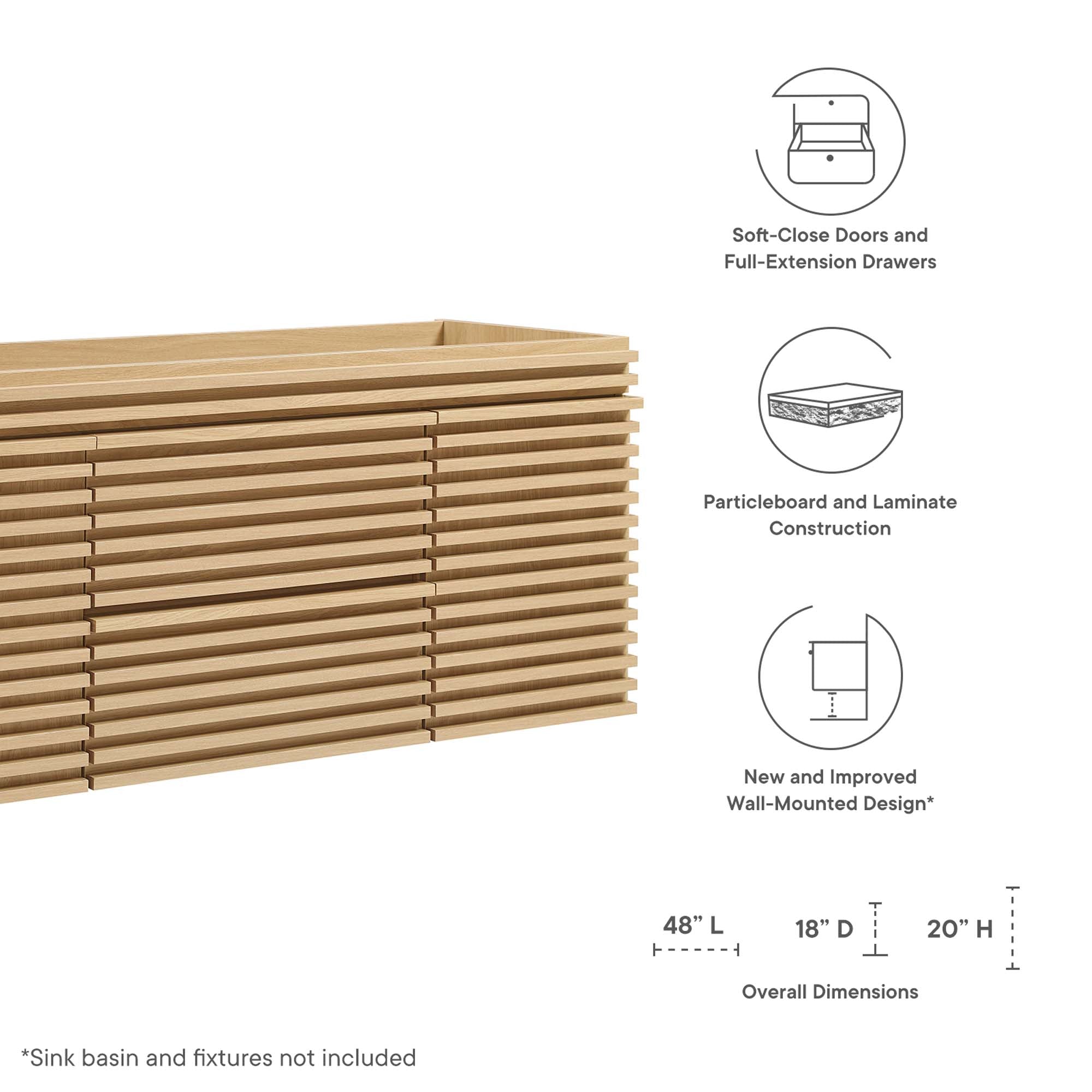 Render 48" Single Sink Compatible Bathroom Vanity Cabinet by Modway