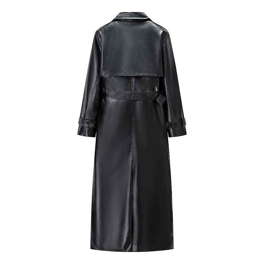 Imitation leather long windbreaker
