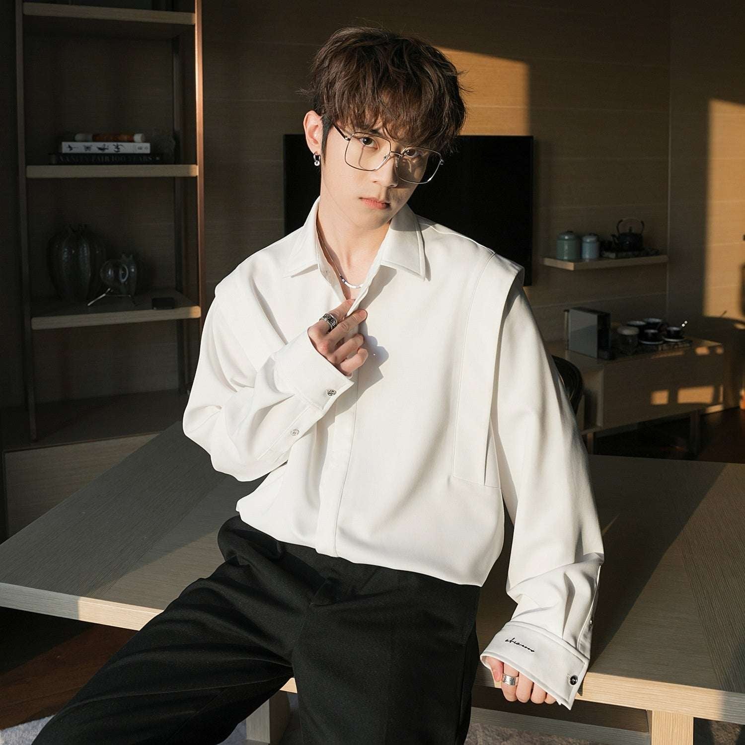 Fake two casual trendy niche design long sleeved shirt jackets