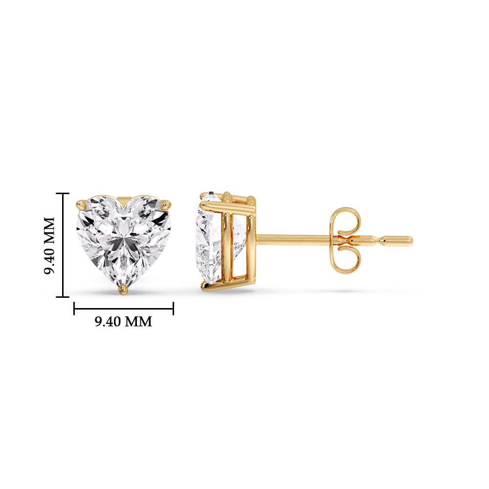 3 Prong Heart Shaped Diamond Solitaire Stud Earring in Basket Setting