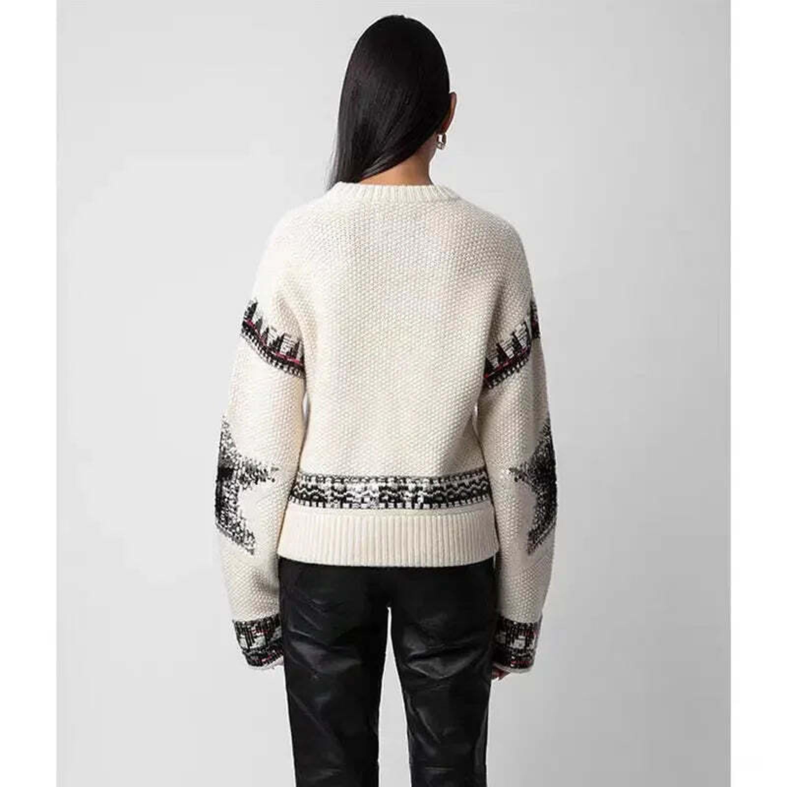 Autumn and Winter Design Sequined Cashmere Pullover Sweater
