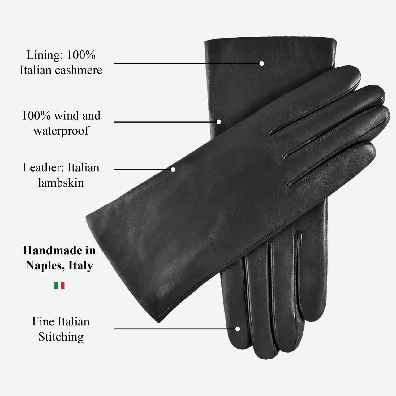 Isabella (black) - Italian lambskin leather gloves with cashmere lining