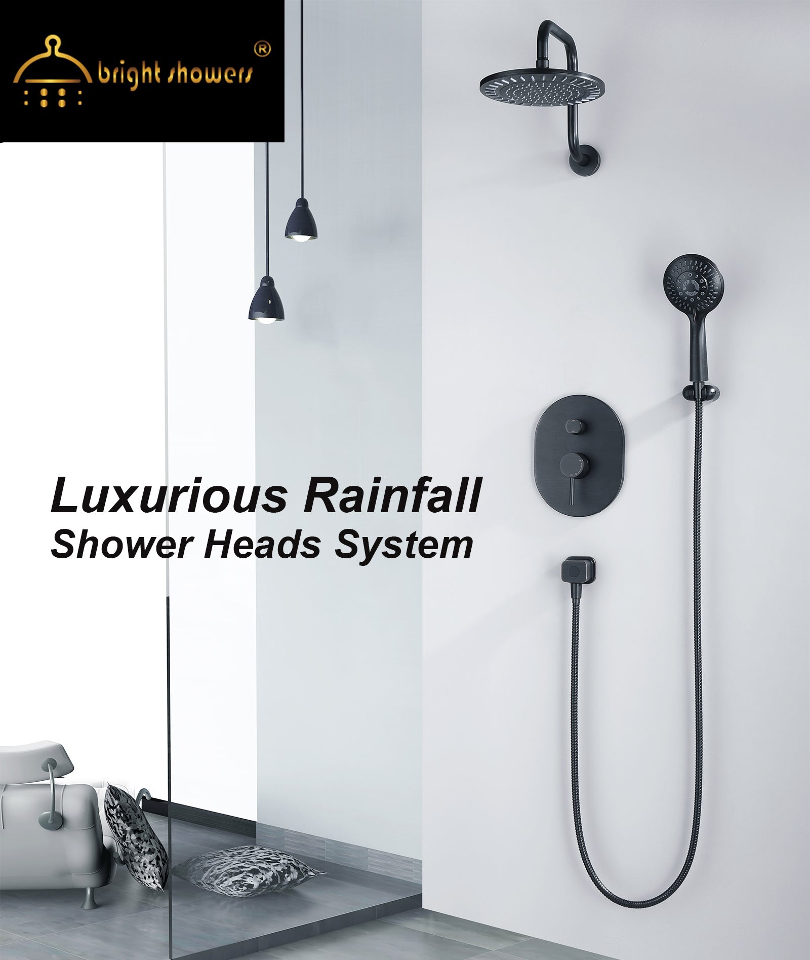 Rain Shower Faucet Set with Handheld Shower Head, 13" High Rise Arm & Valve