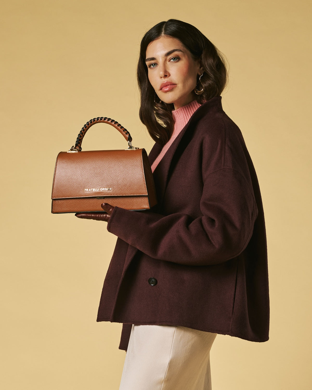 Federica (cognac) - Italian calf leather women's crossbody bag (with shoulder strap)