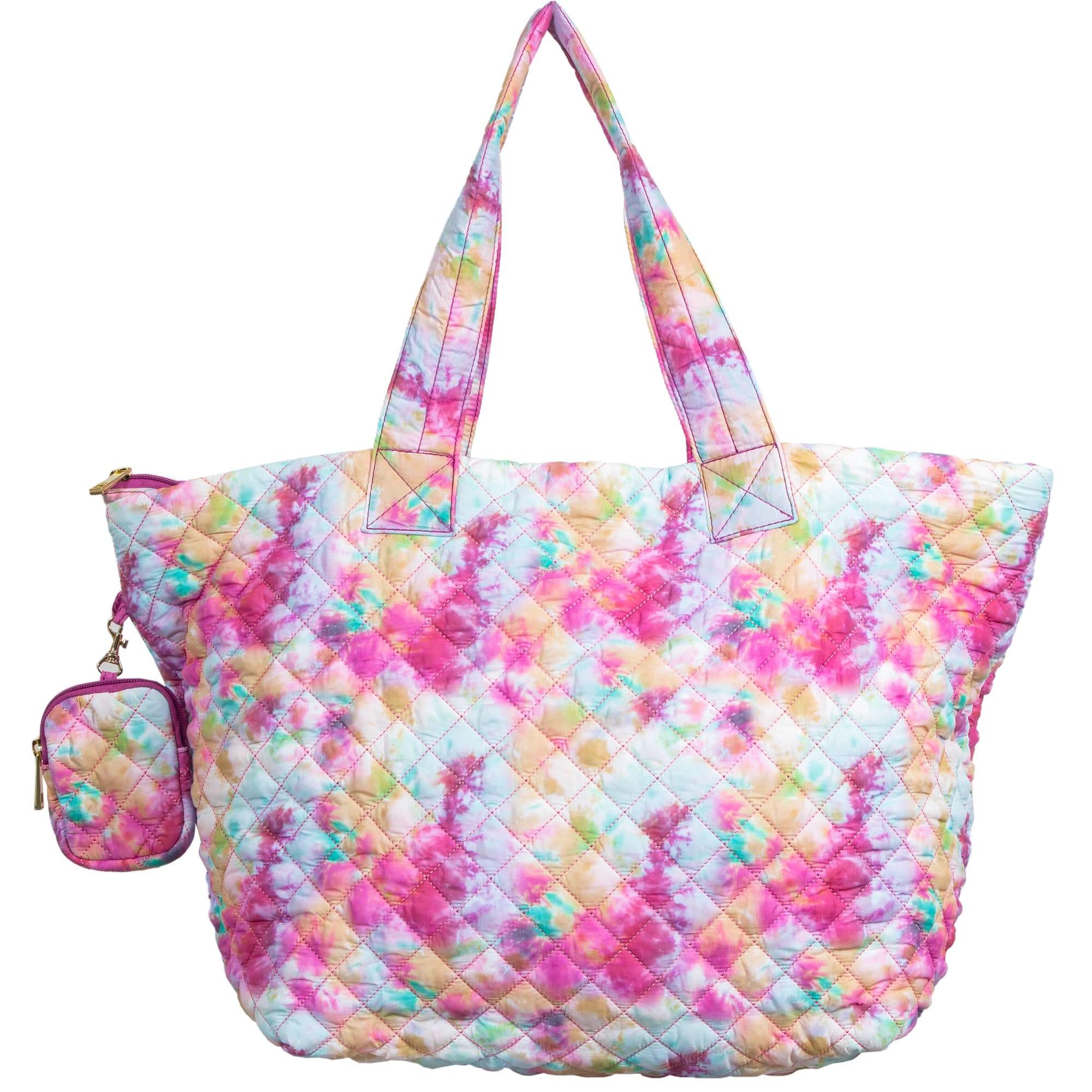 Large Quilted Nylon Zip-Top Tote Bag – Lightweight Travel & Beach Carryall