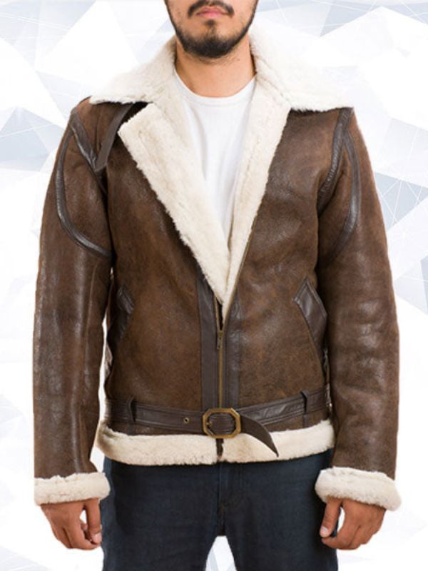 Forest Double Face Shearling Distressed Leather Jacket