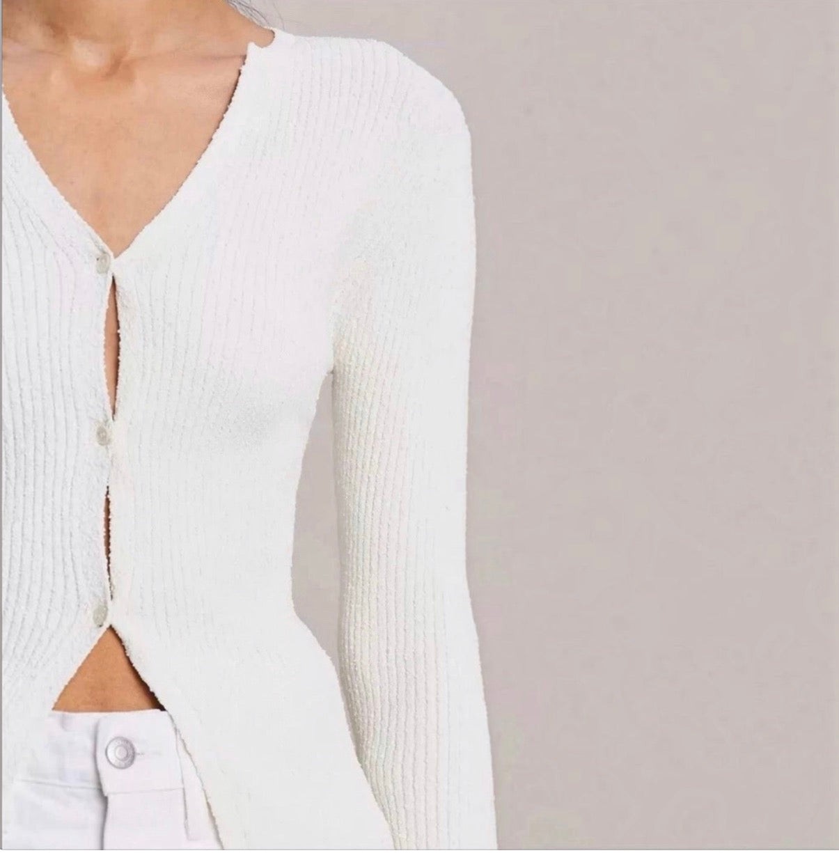 A.L.C. Miller Rib Knit Cardigan White Button Front V-Neck Sweater Small $395