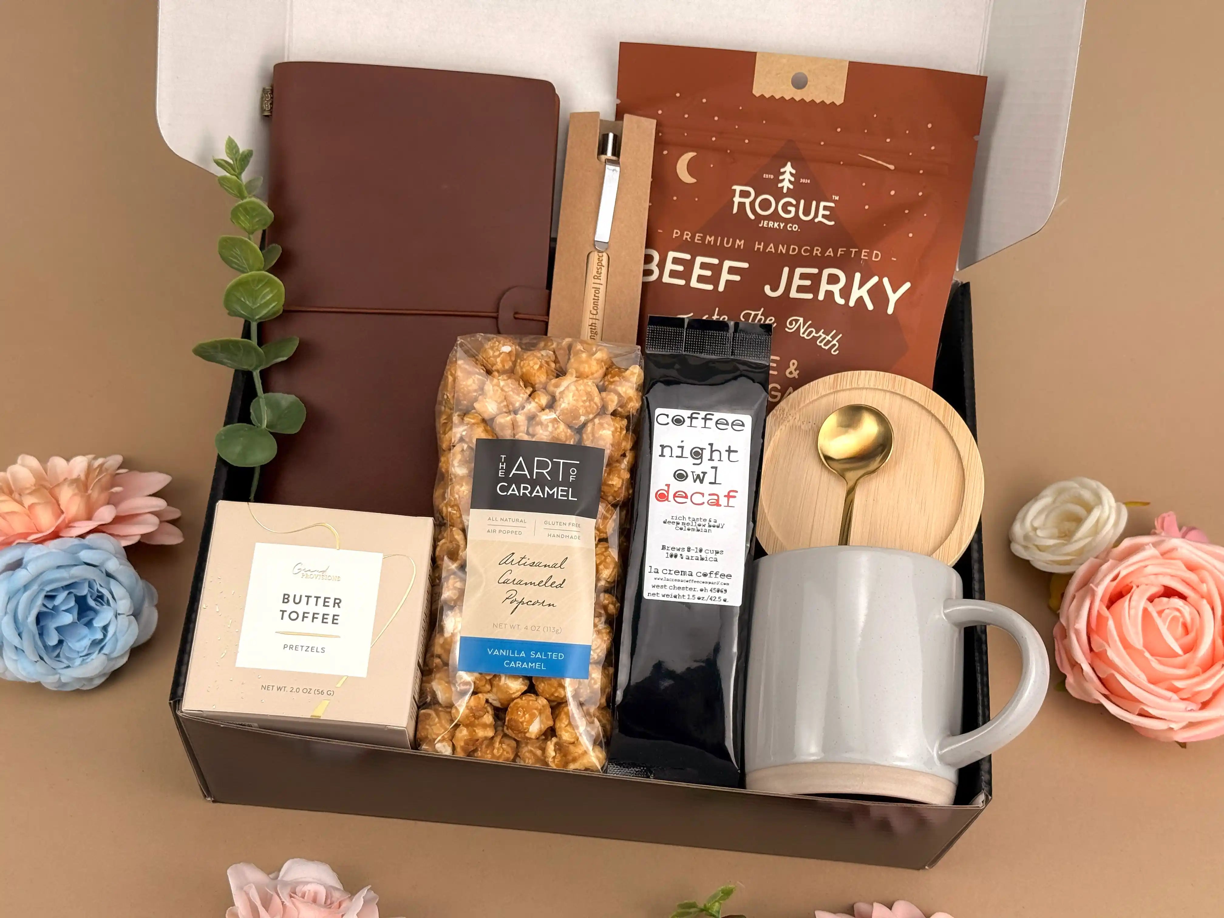 Gift Basket for Men – Premium Coffee & Leather Journal Set | Executive Appreciation Hug in a Box for Dad, Birthdays & Special Occasions