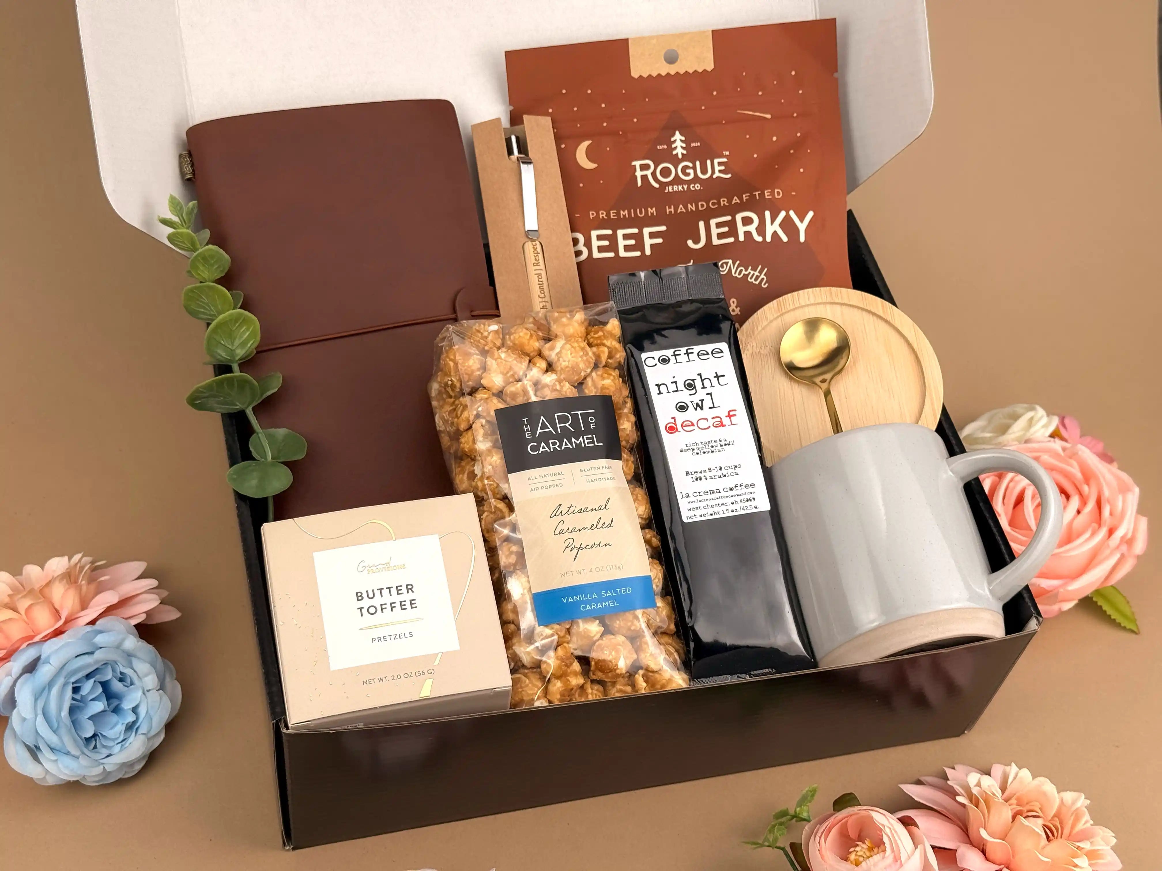 Gift Basket for Men – Premium Coffee & Leather Journal Set | Executive Appreciation Hug in a Box for Dad, Birthdays & Special Occasions