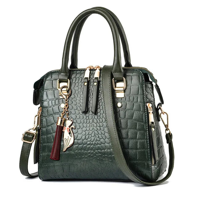 Luxury Crocodile Pattern Handbag for Women | Winter New PU Leather Tassel Shoulder Bag (Brands Design Handle Bag, Lady Purse)