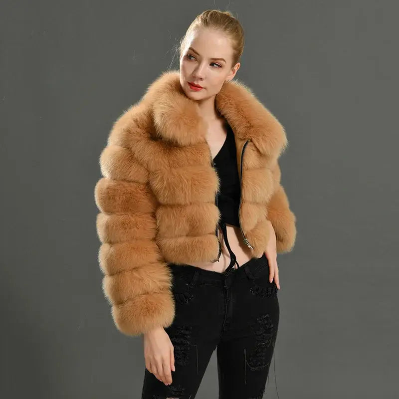 Real Fox Fur Coat Short Full Sleeves