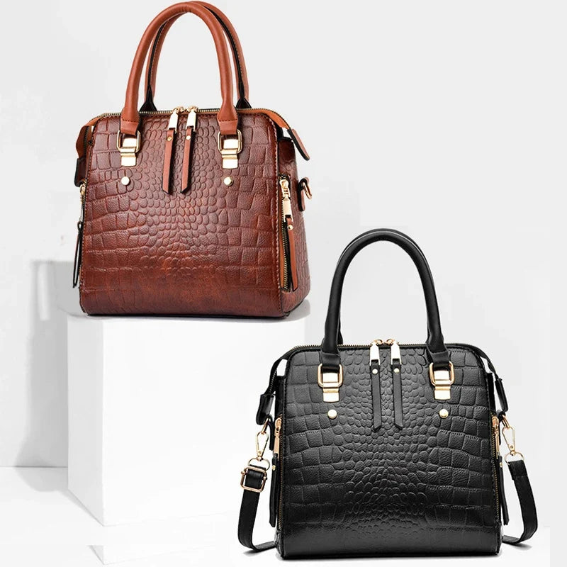 Luxury Crocodile Pattern Handbag for Women | Winter New PU Leather Tassel Shoulder Bag (Brands Design Handle Bag, Lady Purse)
