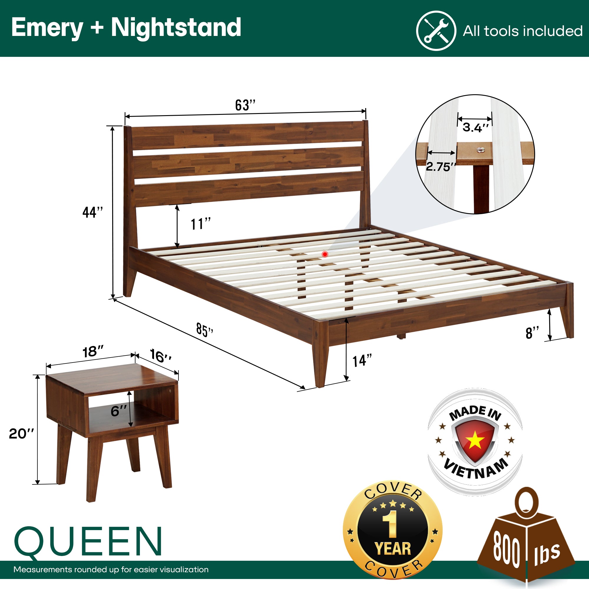 Emery Solid Wood Bed Frame